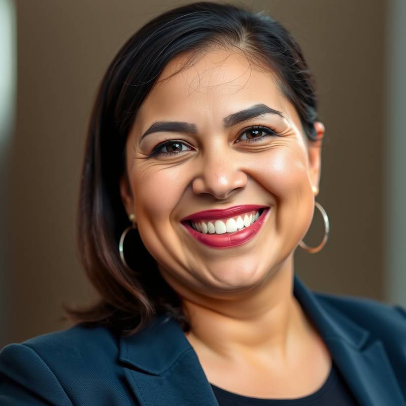 Portrait of Maria Lopez, Head of Marketing at Veridian Dynamics, smiling warmly.