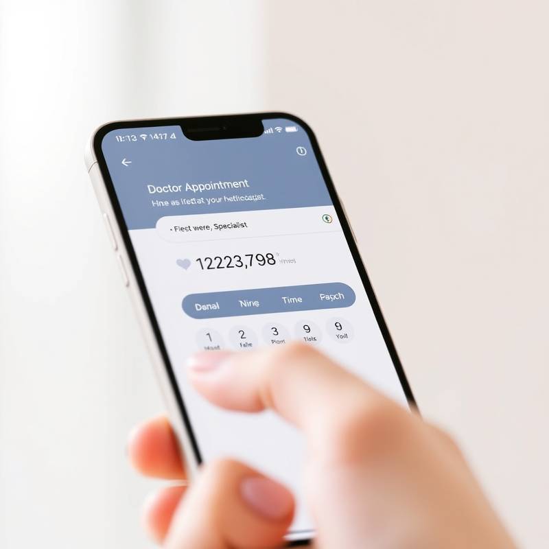 Screenshot of a doctor appointment booking mobile app interface with a user selecting appointment date, time, and specialist. Designed with a user-friendly and accessible UI for easy navigation.
